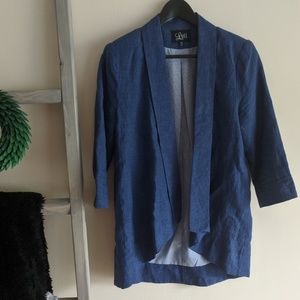 Luii Blue Linen Blazer With Pinstripe Lining